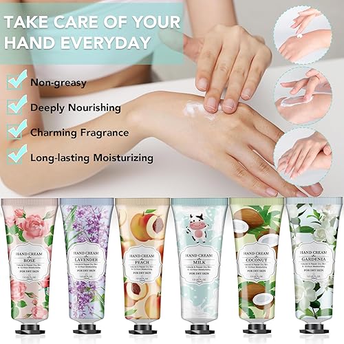 Miniatura 4 de VISCOO Paquete de 6 cremas de manos con fragancia vegetal para manos secas, juego de regalo de crema de manos hidratante, mini loción de manos de