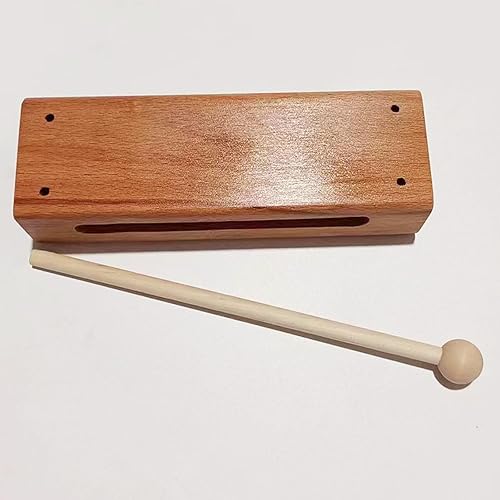 Miniatura 5 de Instrumento musical de bloque de madera con mazo, bloques de ritmo de percusión de madera maciza, acabado natural, 7 pulgadas (1 unidad)