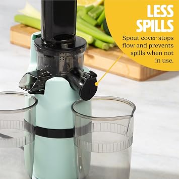 Tasty Slow Juicer, Compact Masticating Juicer with Pulp Separation, Maximum Juice Yield for Fresh, Nutrient-Rich Drinks, Easy Clean-Up & Compact Design, Aqua