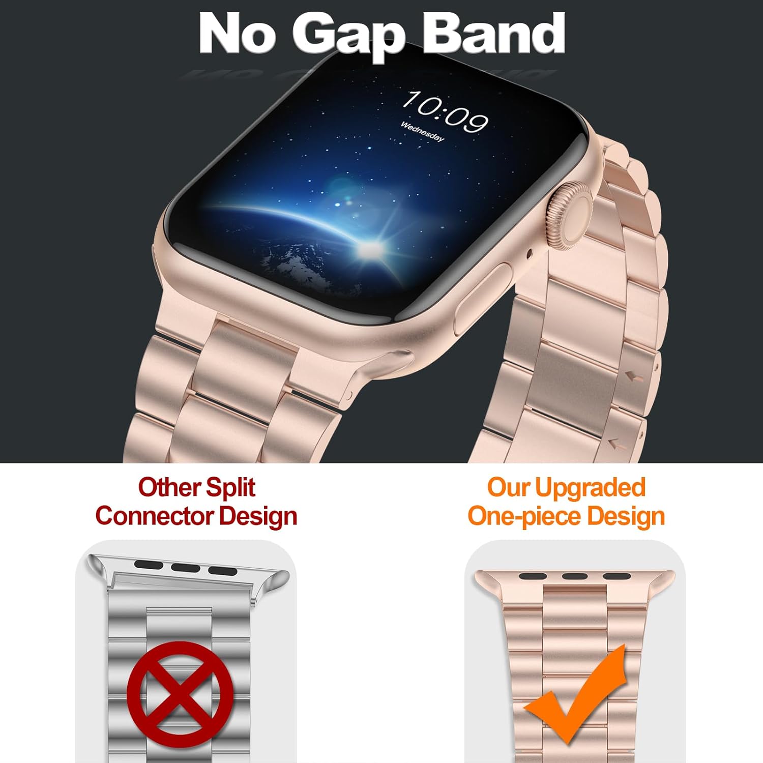 iiteeology Lightweight Stainless Steel Band Designed for Apple Watch Series 1-11, 42mm, 41mm, 40mm, 38mm, SE2&SE3, Replacement iWatch Bands for Women, Rose Gold - Image 3