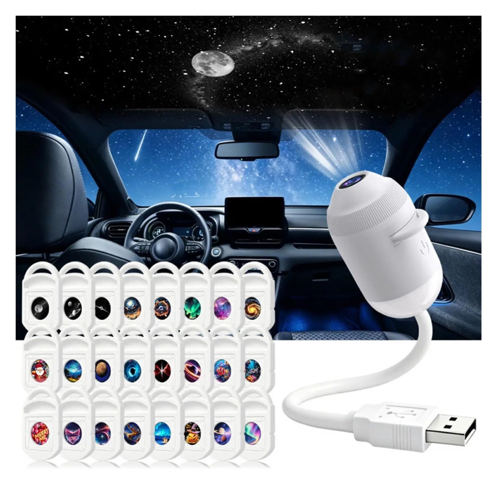 Proiettore Galaxy Star Da 24 Diapositive, Compatibile Con Universal, Home | Luce notturna ambientale mini USB 2 in 1 con cielo stellato for dormire e decorare la camera da letto