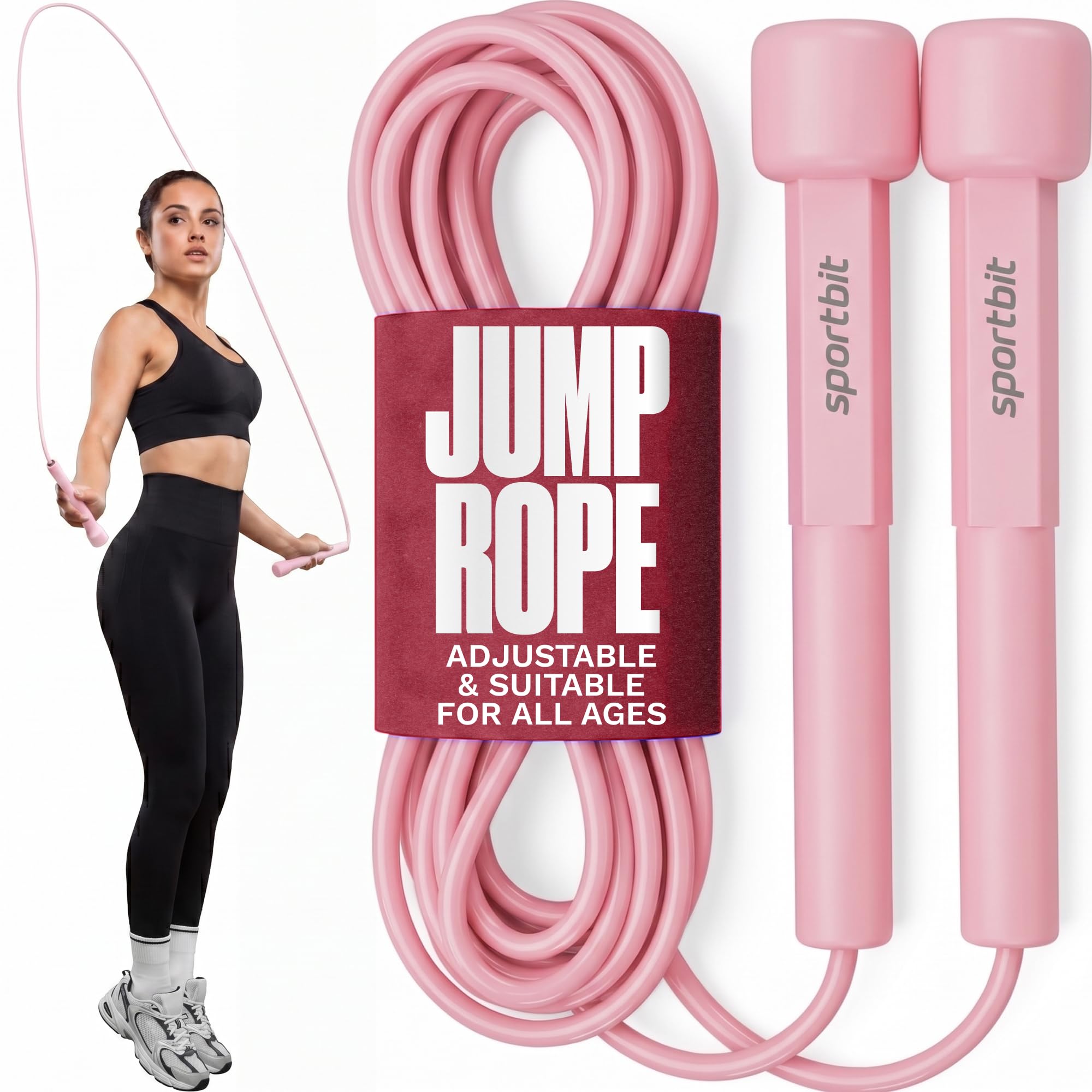 SPORTBIT Adjustable Jump Rope for Fitness and Exercise, Pink
