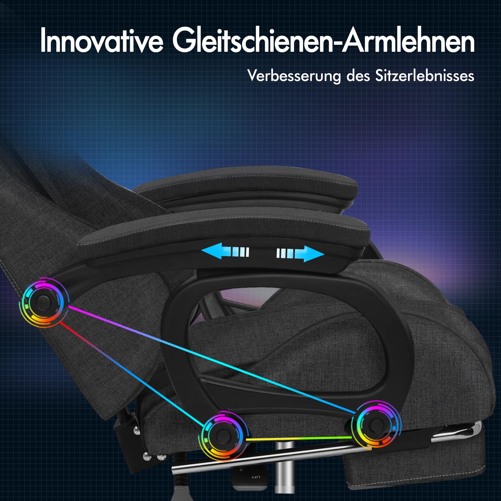 ALFORDSON Gamingstuhl, Bürostuhl, mit 2-Punkt-Massage, Fußstütze, Kopfstütze und Lendenkissen, 150° verstellbare Rückenlehne, Leinen Fabric, Dunkelgrau