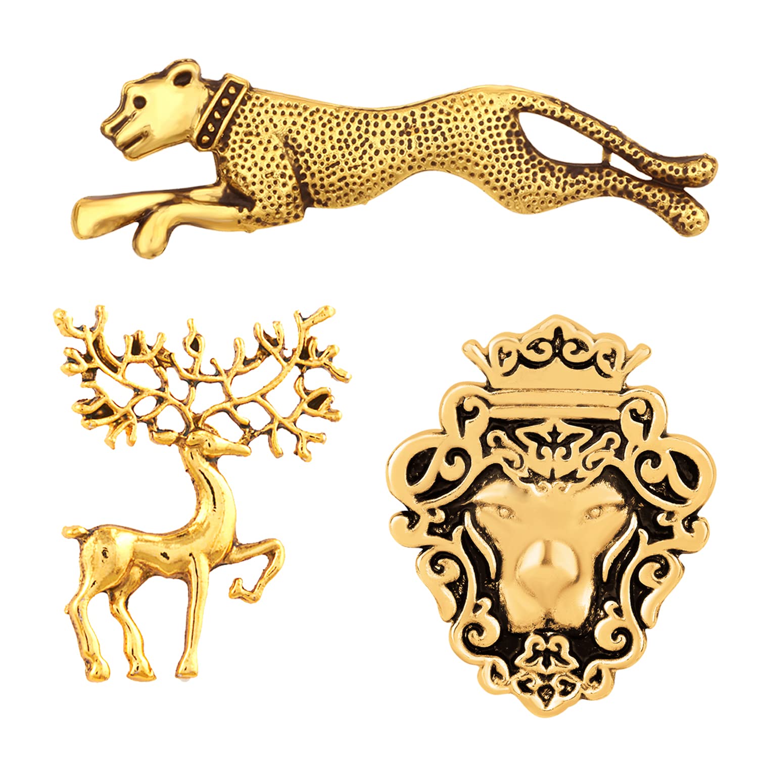 Mahi Combo of Deer, Jaguar and Lion Face Shaped Wedding Brooch/Lapel Pin for Men (CO1105478G) (B0BKT4B151) Amazon Price History, Amazon Price Tracker