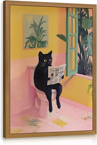 Miniatura 8 de Arte de pared divertido de tigre rosa, lindo tigre leyendo periódico en el inodoro, láminas de póster caprichoso de animales para aseo y baño de 12