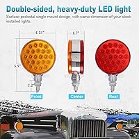 Vista 4 de Partsam 2pc 4" Round Double Face Single Stud Mount Pearl Red/Amber 48 LED Pedestal Fender Reflective Lights w Chrome Housing Sealed Replacement for