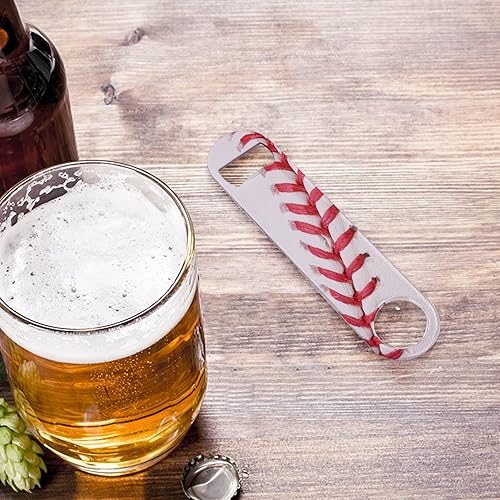 Vista 2 de Abridor de botellas plano resistente para barman de acero inoxidable para abrebotellas de cerveza de 1.5 x 7 pulgadas en patrón de detalle de béisbol