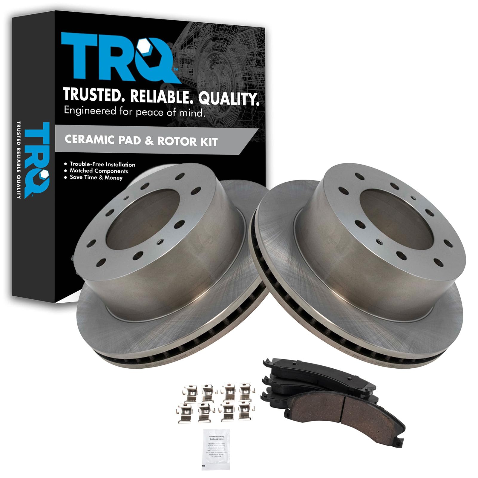 TRQ Rear Ceramic Disc Brake Pad &amp; Rotor Kit for Chevy GMC 2500 3500 Truck