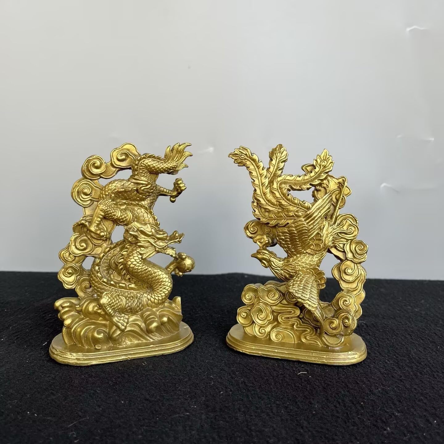 Dytartzx Solid Copper Dragon Phoenix Statue, Handcrafted Fengshui Auspicious Ornament, Chinese Cultural Sculpture for Home Office Entryway Decor, Good Luck & Prosperity