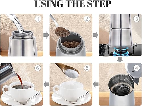 Miniatura 6 de Moka Pot,Stainless Steel Coffe Maker,Food Grade Coffe Maker,Moka Italian Espresso Greca Coffee Maker,Portable Moka Coffee Pot for Home and Outdoor