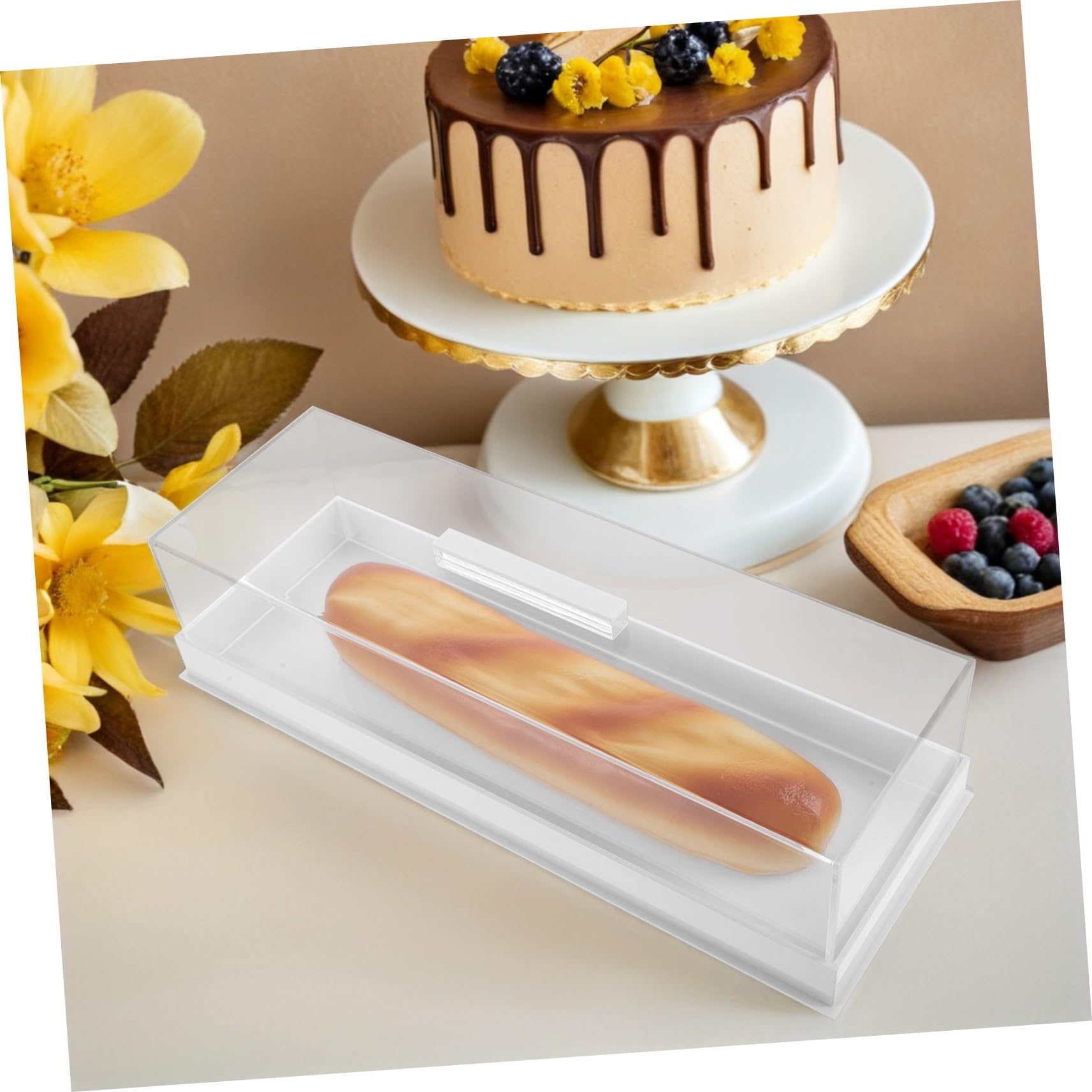 Mobestech Caja de Presentación Rectangular para Tartas con Tapa Bandeja de Acrílico para Pasteles y Tartas Soporte Transparente para Postres para Cafetería y Hogar