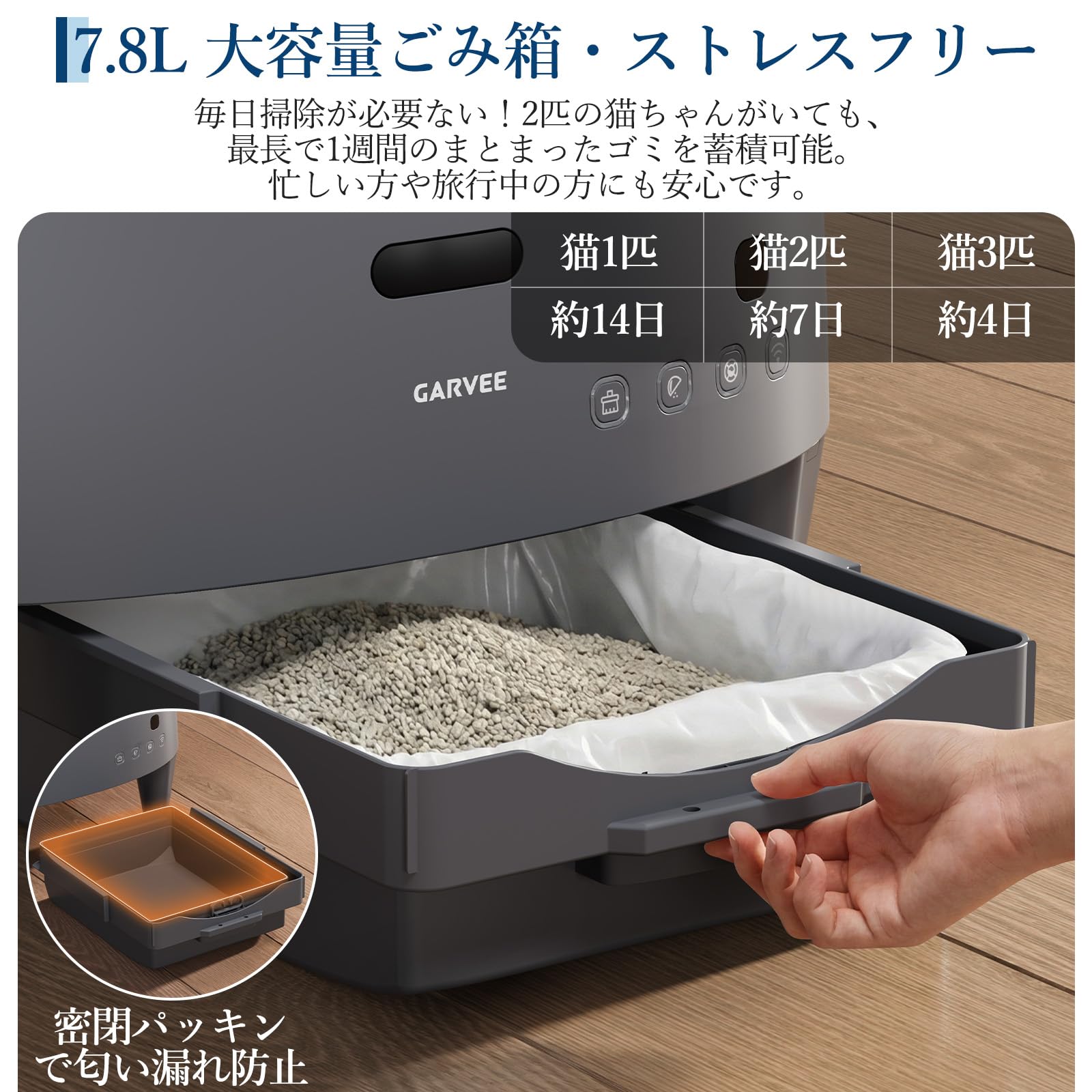 Amazon | Garvee 自動猫トイレ 大容量7.8L 自動清掃 オープントップ