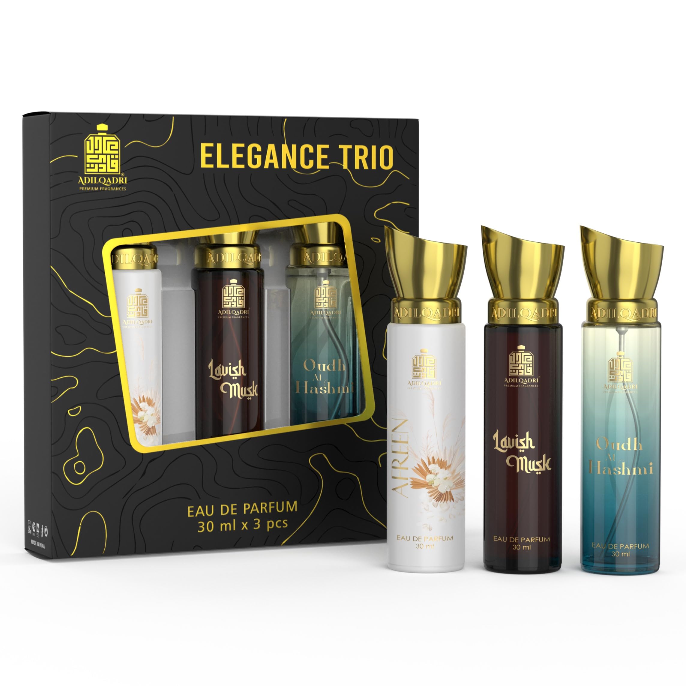 Adilqadri Elegance Trio Luxury Perfume Gift Set for Men & Women – Long-Lasting Sweet, Musky & Fruity Scents, 3 x 30ml