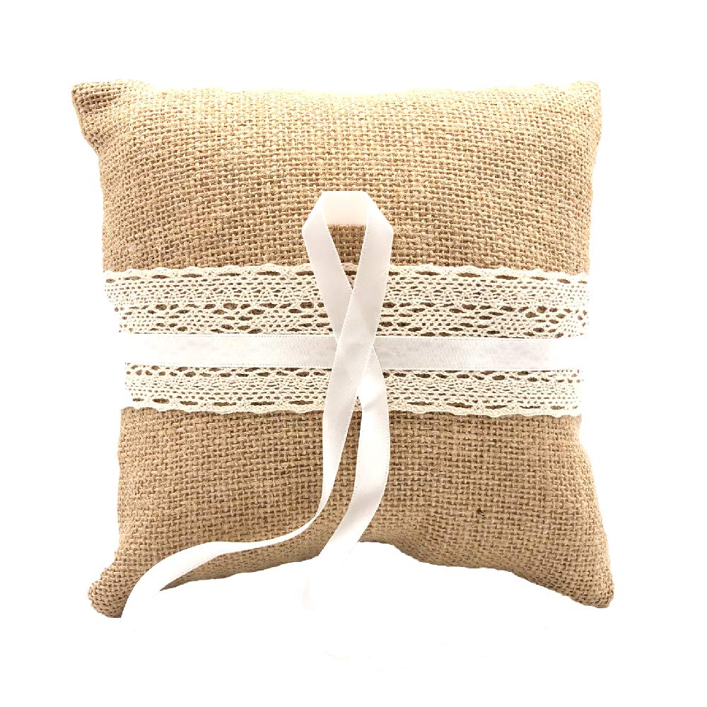 Abbie Home Burlap Cover Wedding Flower Basket + Ring Pillow Set Retro Garden Woods Wedding Party Favor