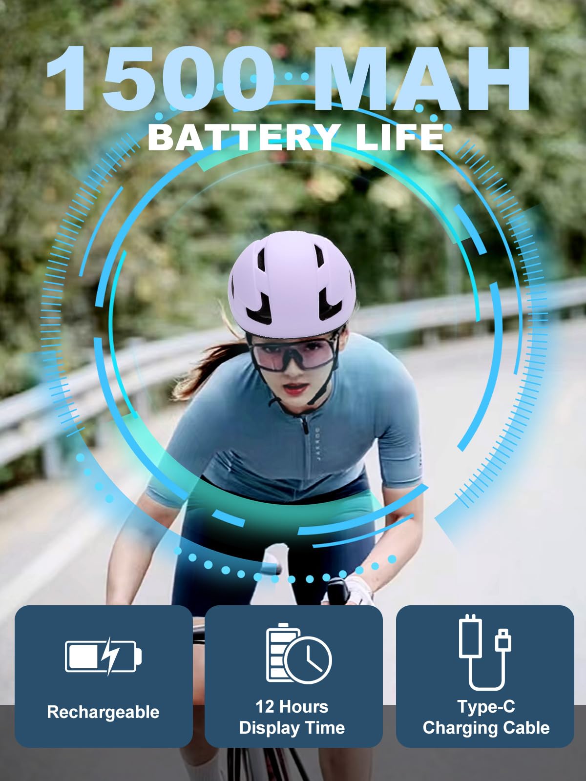 Casco da ciclismo con display a LED personalizzabile, casco da bici da strada e mountain bike con 8 prese d'aria e cinturino regolabile, fodera in EPS leggero, casco da bicicletta MTB