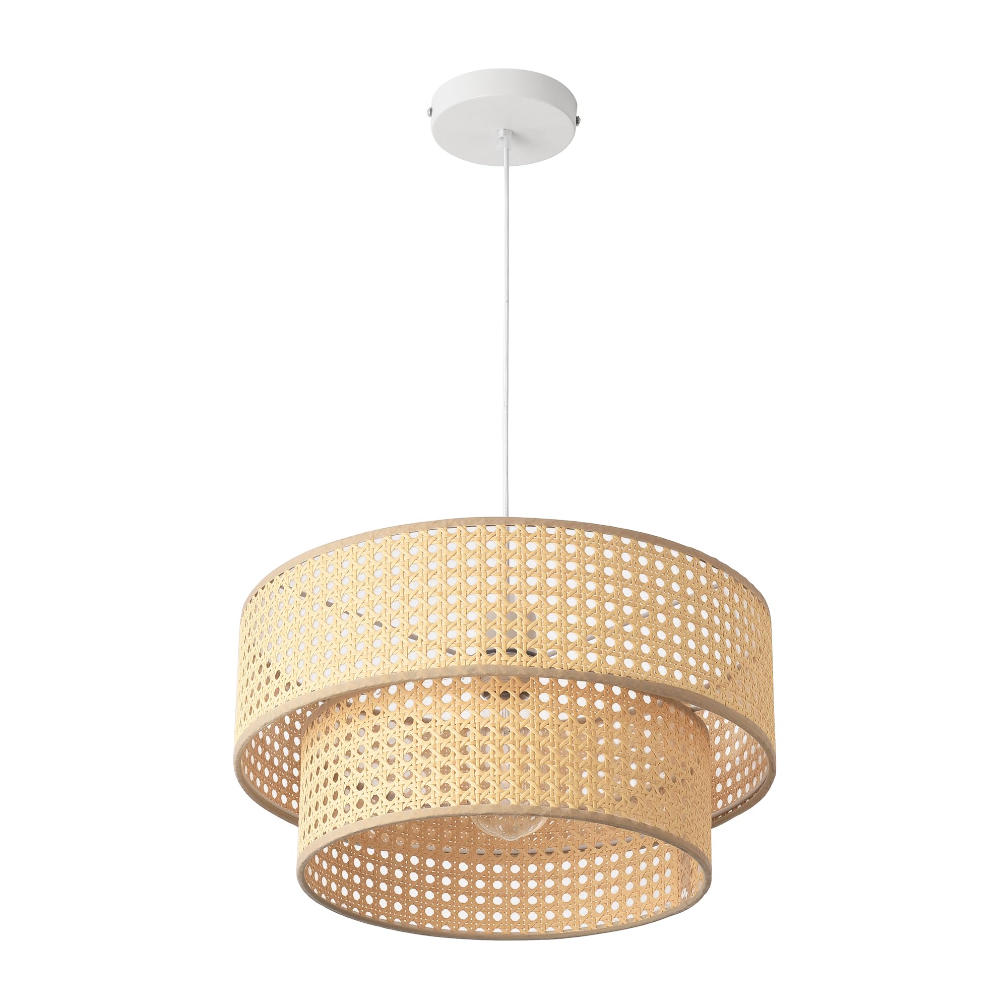 lux.pro Suspension Moderne et Stylée Lampe à Suspendre avec Abat-Jour Ø 40 cm Douille E27 Luminaire pour Salon Chambre Bureau Cuisine Salle à Manger Métal PVC Blanc Aspect Rotin