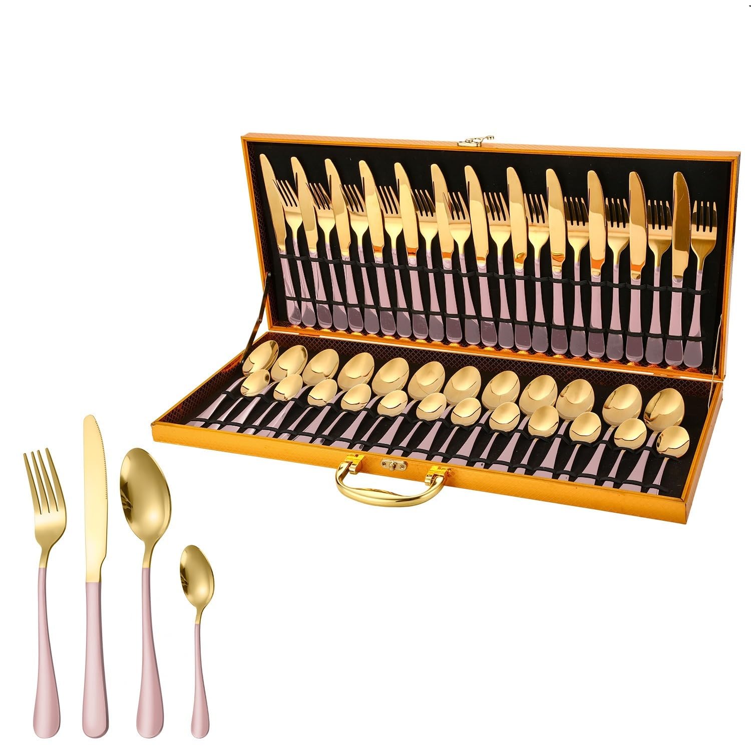 GLETSF Silverware Flatware Cutlery Set, 6/24/36/48/60/72 Pieces Stainless Steel Cutlery, Forks and Spoons Mirror Blue Steak Cutlery Six-Piece Set.Silver-1Set6Pcs,Silver-1Set6Pcs