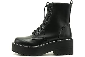 Women Chunky Lug Sole Platform Lace Up Boots