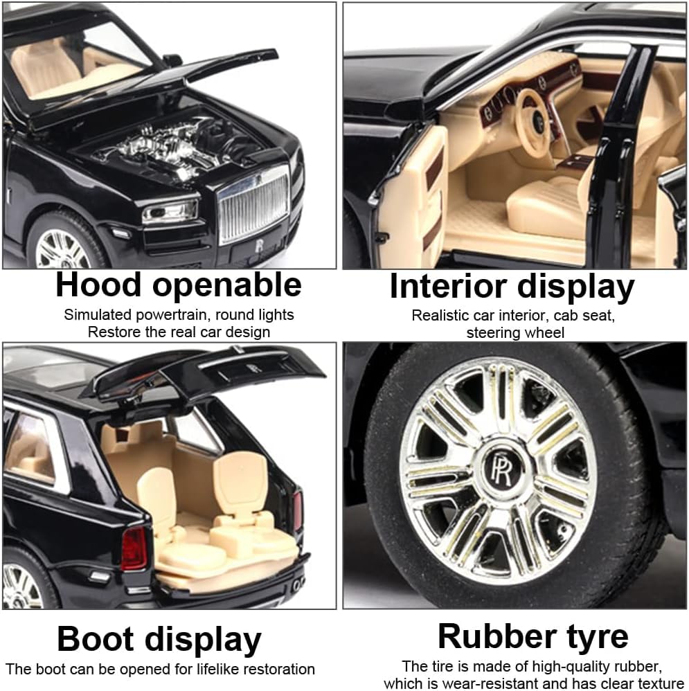 Image of 1:24 Rolls-Royce Cullinan Diecast Model Car Alloy Pull Back Toy Car with Sound & Light, Collectible Vehicle for Kids & Adults, Birthday Gift for Boys & Girls (Black)