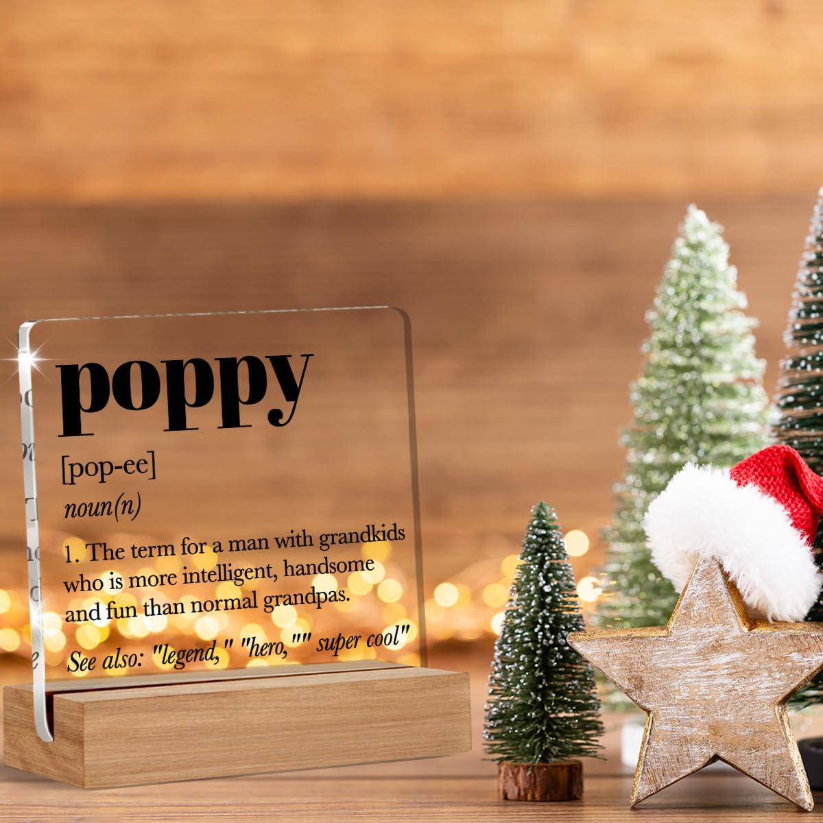 Gifts for Grandpa Poppy, Poppy Definition Gift, Grandfather Gift Ideas, Grandfather Christmas Gifts, Desk Decor Acrylic Sign, 4 x 4 Inches
