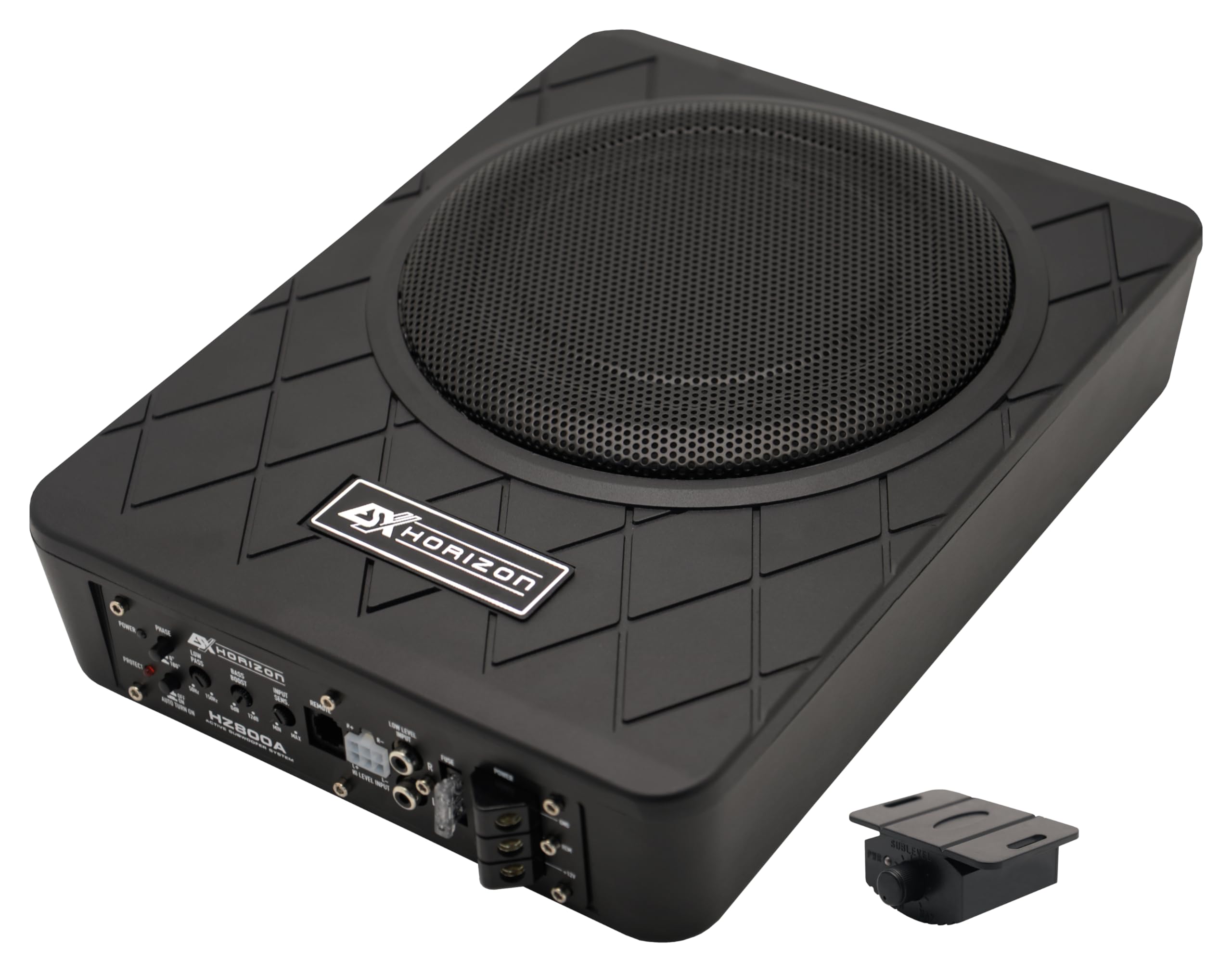 ESX HZ800A - Subwoofer attivo da 20 cm (8") della serie ESX Horizon, 100 Watt RMS/200 Watt massiccio, alloggiamento in alluminio massiccio