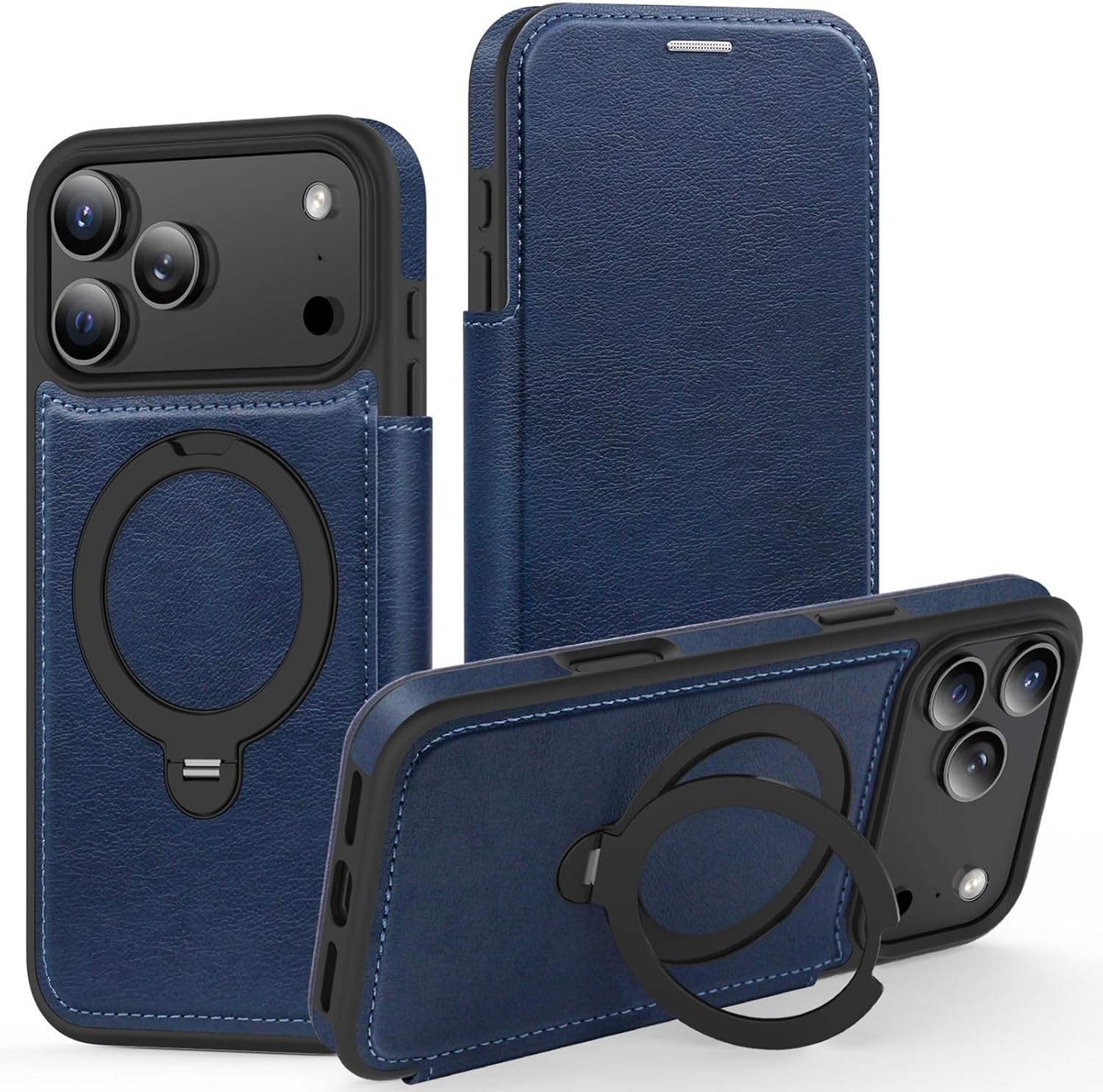 Business Style Flip Leather Purse Case for iPhone 17/17 Air/17 Pro/17 Pro Max, Magnetic Swivel Ring Stand & Shockproof Protection Cover(Gray,17)
