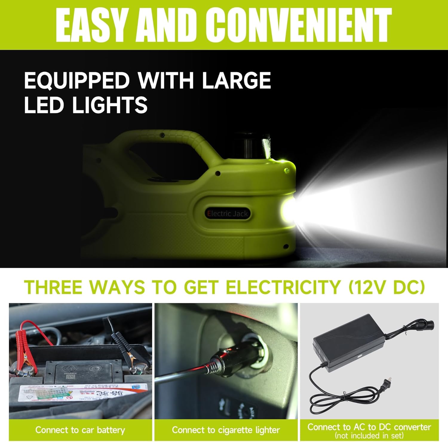 Electric Car Jack Kit 5T 12V Hydraulic Tire Jack with Double Cylinder Air Pump & LCD Touch Screen & Impact Wrench Portable Car Lift for Tire Changes and Roadside Emergencies