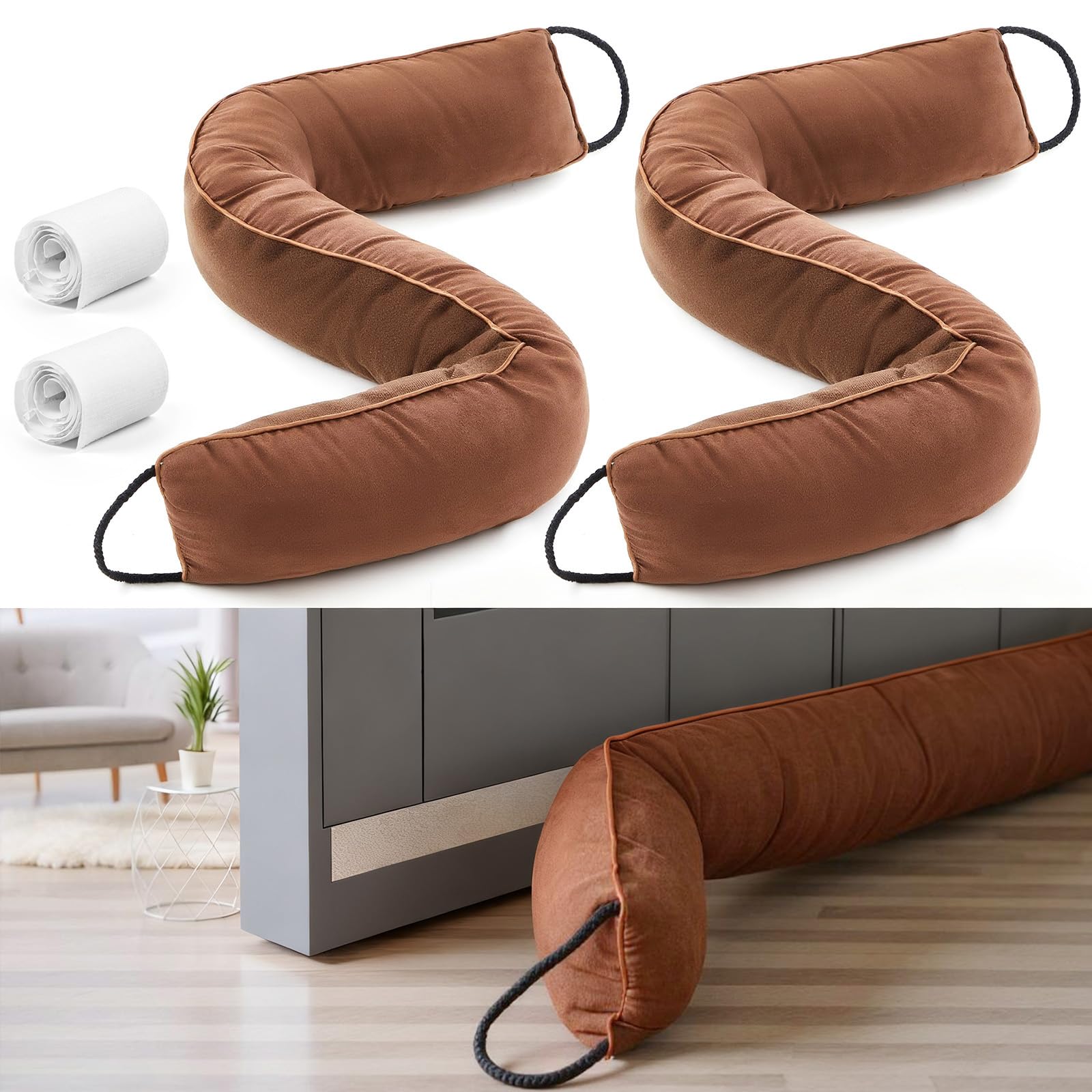 Gisafai 2 Stück 91,4 cm langer Tür-Zugluftstopper unter der Tür, Zugluftblocker, Geräusch-Windstopper für Zuhause, Balkon, Büro, Braun