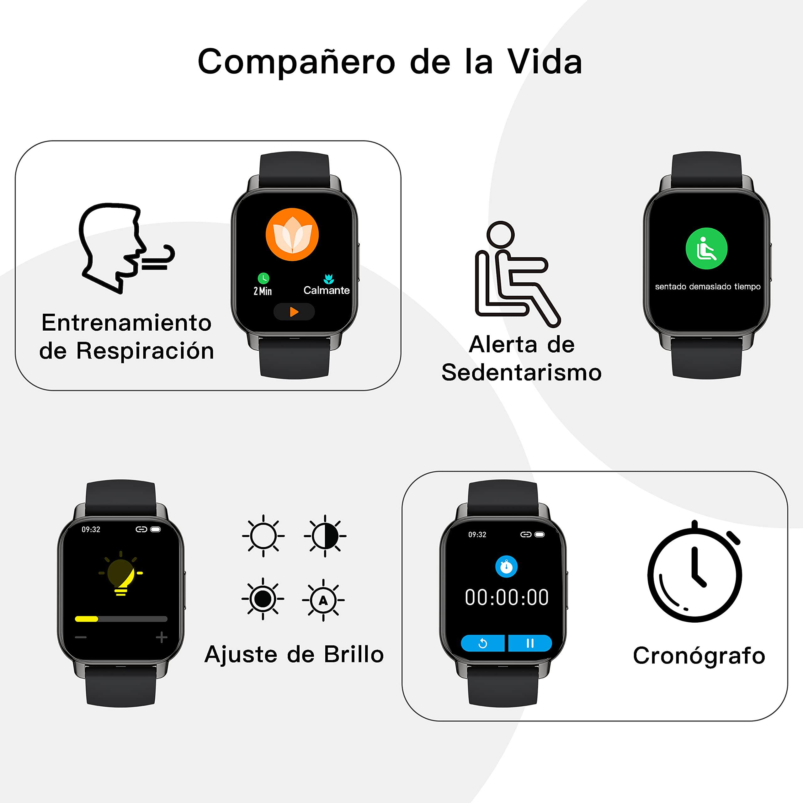 Popglory Reloj Inteligente Hombre con Llamadas y Asistente Voz, 1,85'' Smartwatch 2 Correas, Pulsera Actividad Presión Arterial Ritmo Cardíaco Oxígeno Sanguíneo, para Mujer Hombre Android iOS