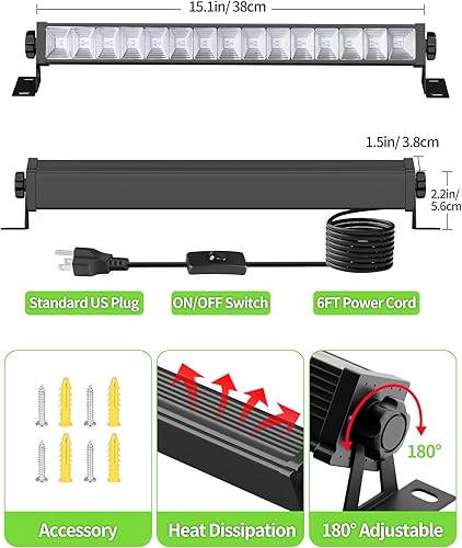Miniatura 6 de Paquete de 4 barras de luz LED negra de 42 W, luz negra con cable de 6 pies+enchufe+interruptor, luz de área de 24 x 24 pies x 4, para Halloween,