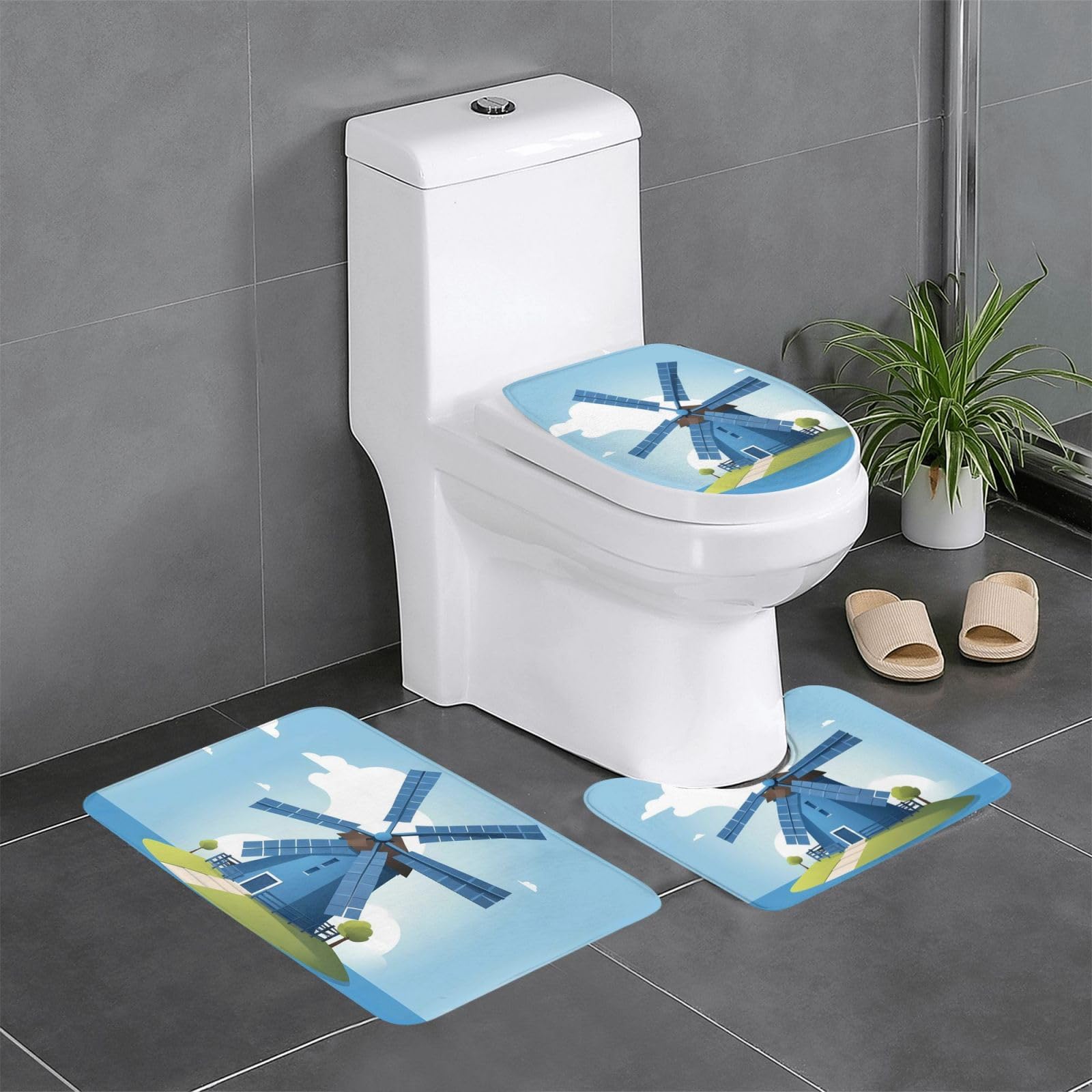Lot de 3 tapis de sol de salle de bain antidérapant épais et bleu