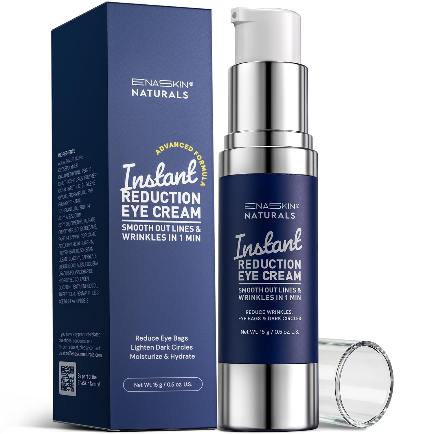 Enaskin Naturals Instant Eye & Face Lift Cream - Rapid Tightener and Wrinkle Filler for Deep Wrinkles - Under-Eye Bags & Puffiness Remover - Temporary Face Firming for Women & Men in 60s - 0.5 oz