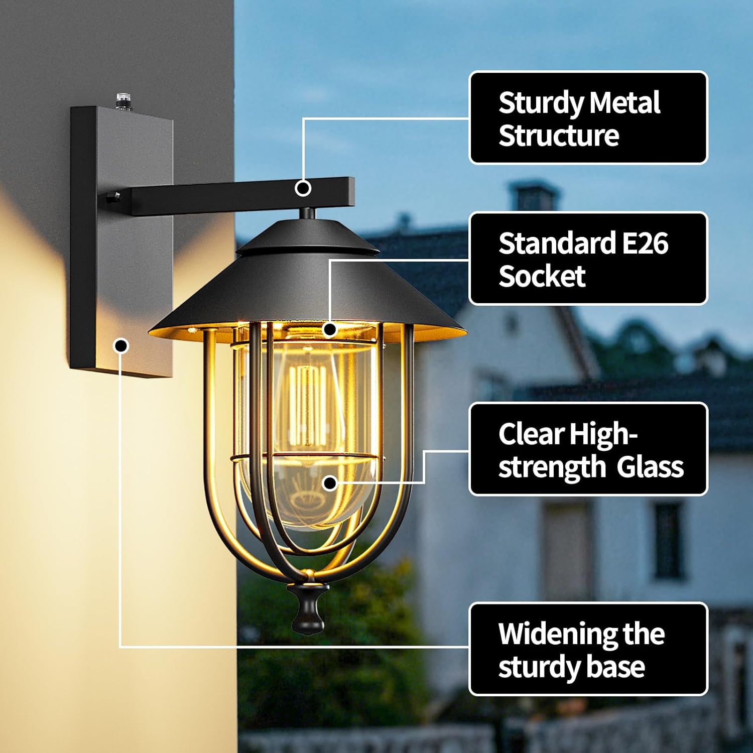 merley Outdoor Wall Lights - Outdoor Lights with Dusk-to-Dawn Sensor, Modern Porch Light Fixtures, Rust-Proof Weather-Resistant Wall Sconce Lighting for Exterior Wall