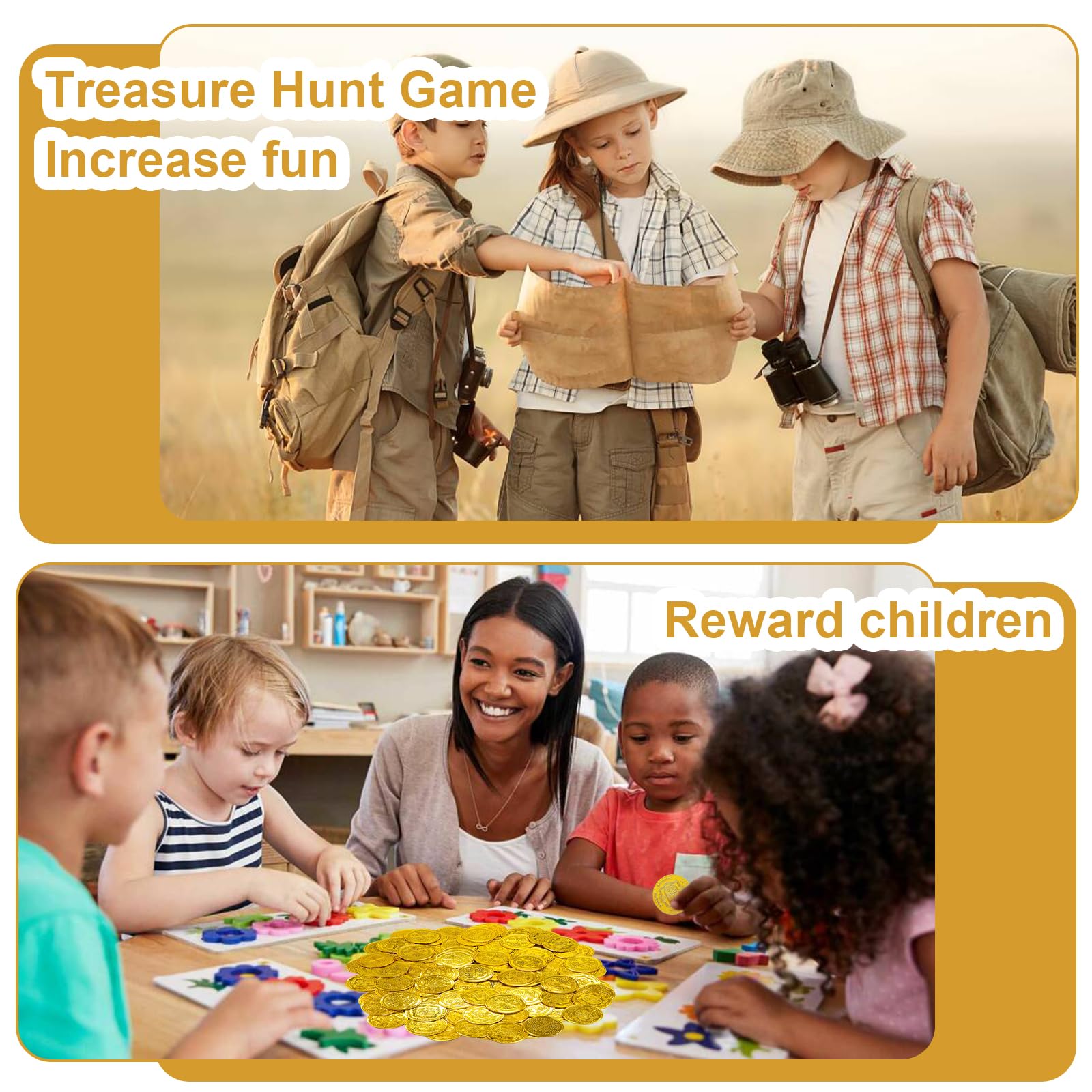 100 Pieces Kids Pirate Gold Coins Fake Treasure Chest Coins - Fancy