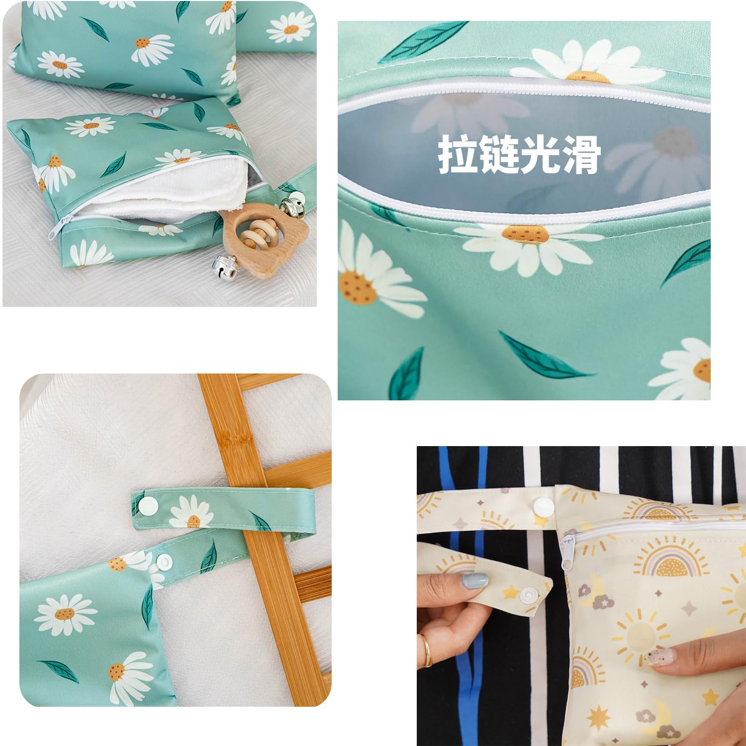 Mini sac à langer avec motif animal coloré - Sac à langer imperméable - 22 x 15 cm - Petit sac à couches humide - Organiseur pour bébé - Pour la natation, les voyages, la plage, Animaux roses