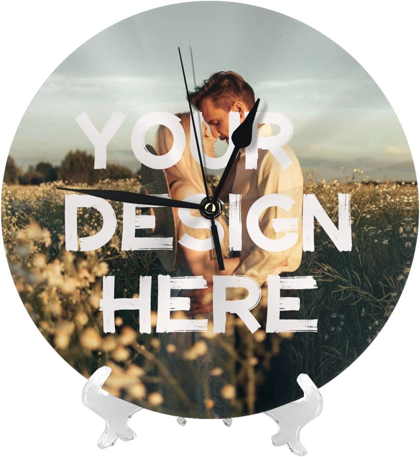 Personalized Wall Clock Design Your Own Photo Picture Text Logo Custom Photo Clock Round Unique No-Ticking Wall Clocks for Anniversary Wedding Valentine's Day Fits Bedroom Living Room Decor