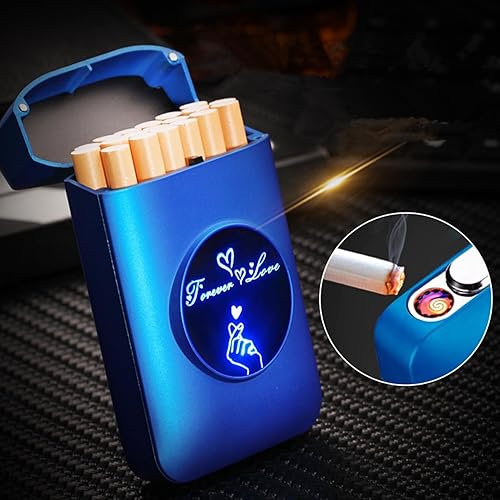 Miniatura 7 de Estuche para cigarrillos con encendedor, 19 unidades de cigarrillos regulares, encendedores USB, recargable, sin llama, resistente al viento,