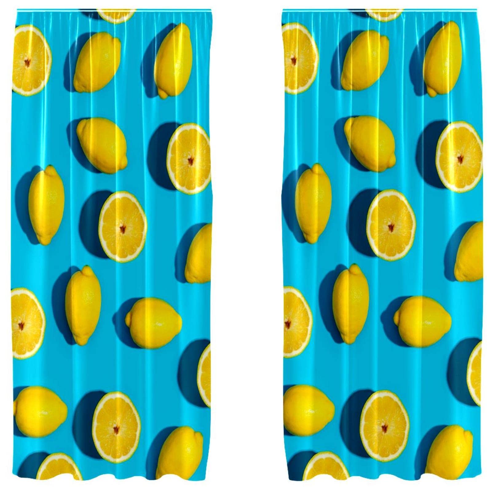 Rideaux occultants légers jaune citron bleu contre le vis-à-vis de fenêtre