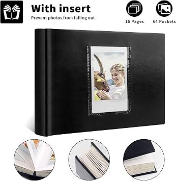 Ruibytree 64 Pockets Hardcover Album for Instax Mini & Polaroid 2x3, Black