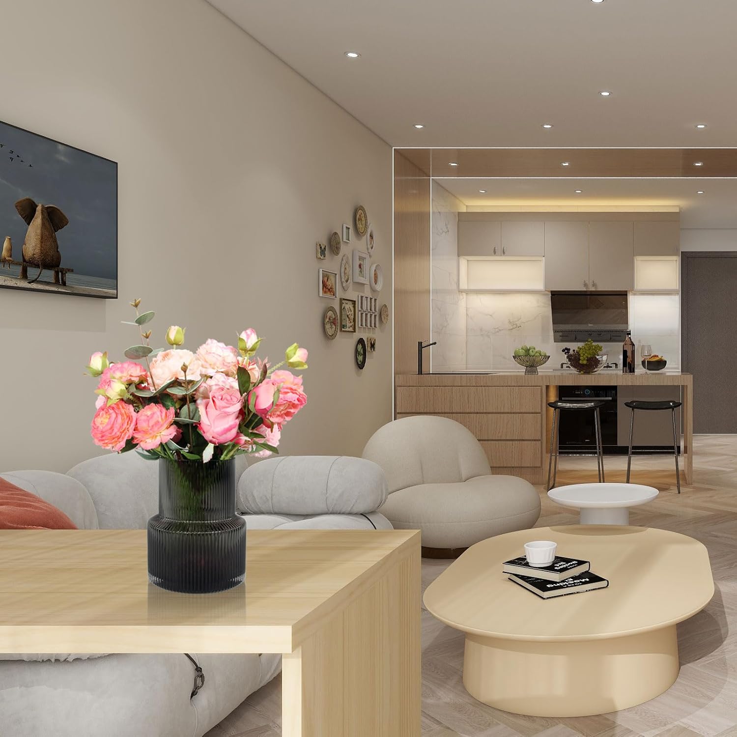 Glass Vases for Decor, Flower Vase, Ribbed Glass Vase, Modern aAesthetic Decor Vases, Vases for Table Centerpieces for Dining Room, Glass Vase for Bookshelf, Dinner Table, Indoor Office Desktop - Image 5