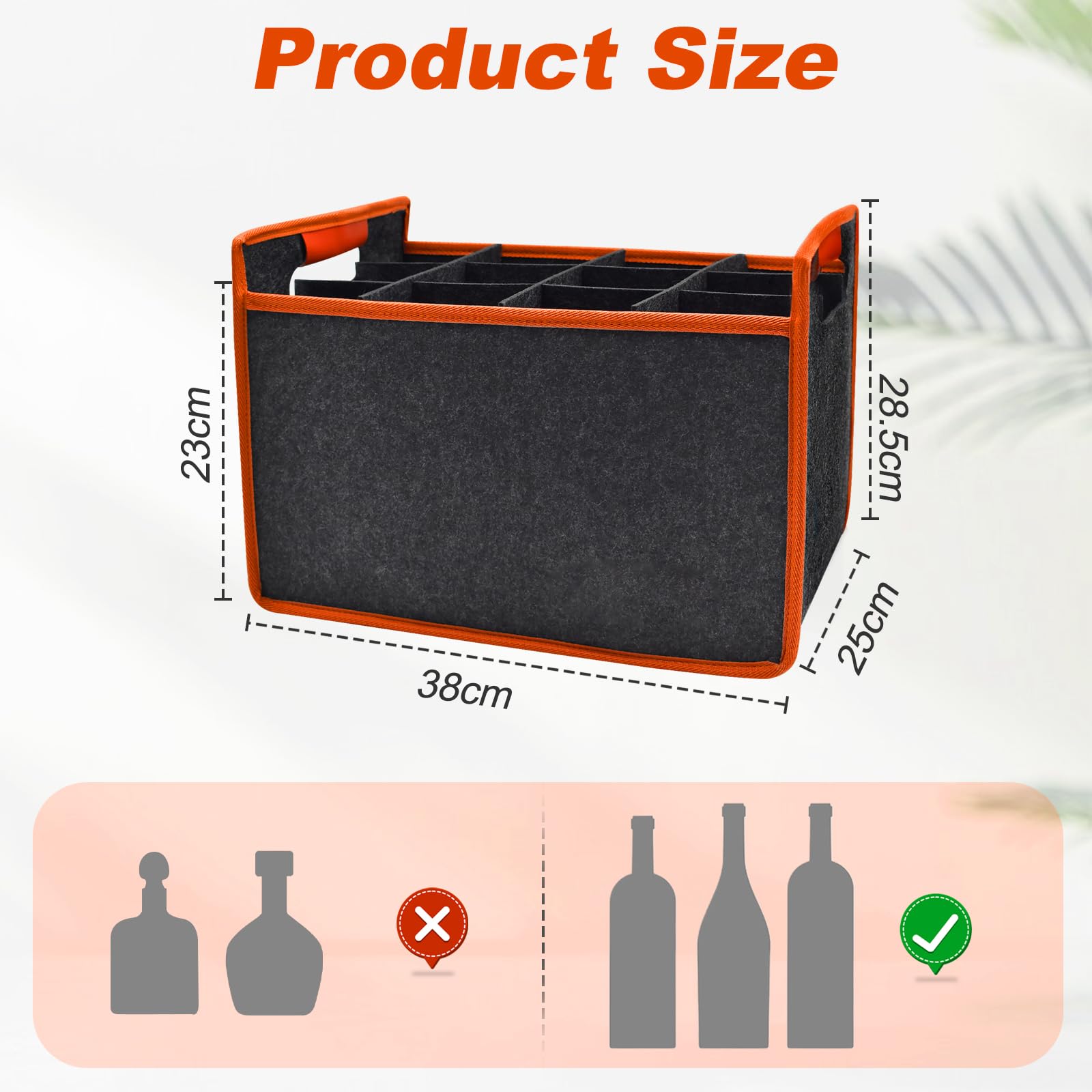 Borsa per Bottiglie con 6 Scomparti, Borsa Porta Bottiglia di Vino in Feltro, con Maniglia e Rimovibili Divisori, Borsa Trasporto in 1,5 litri per Viaggio Picnic Festa (Per 12 bottiglie)