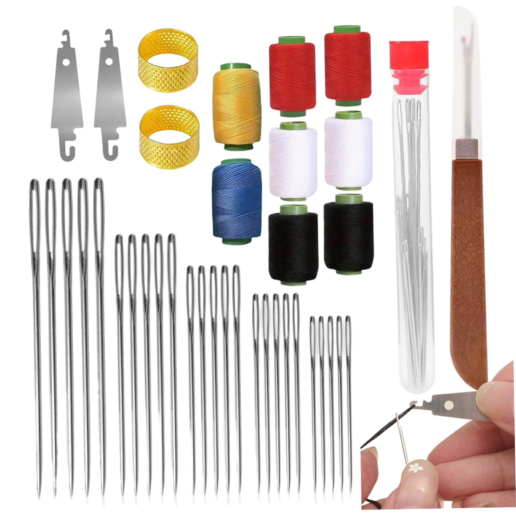 Licsaliwe Sewing Needles Kit - 39Pcs Stainless Steel Hand Sewing Needles, with Threader Thimble Spools