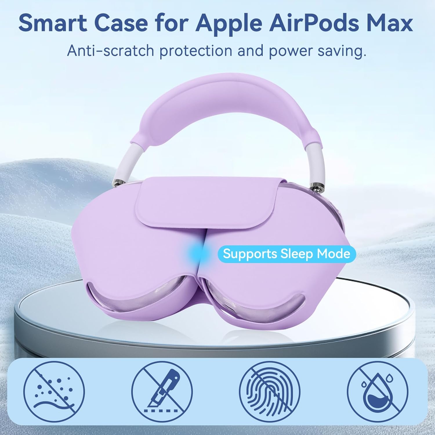 Smart Case Cover for Apple Airpods Max 2/1, Soft Leather Cover Accessories for Airpods Max 2 with Sleep Mode,with Clear Ear Cups Cover/Silicone Ear Pad Case/Headband Covers for AirPods Max 2&1,Purple