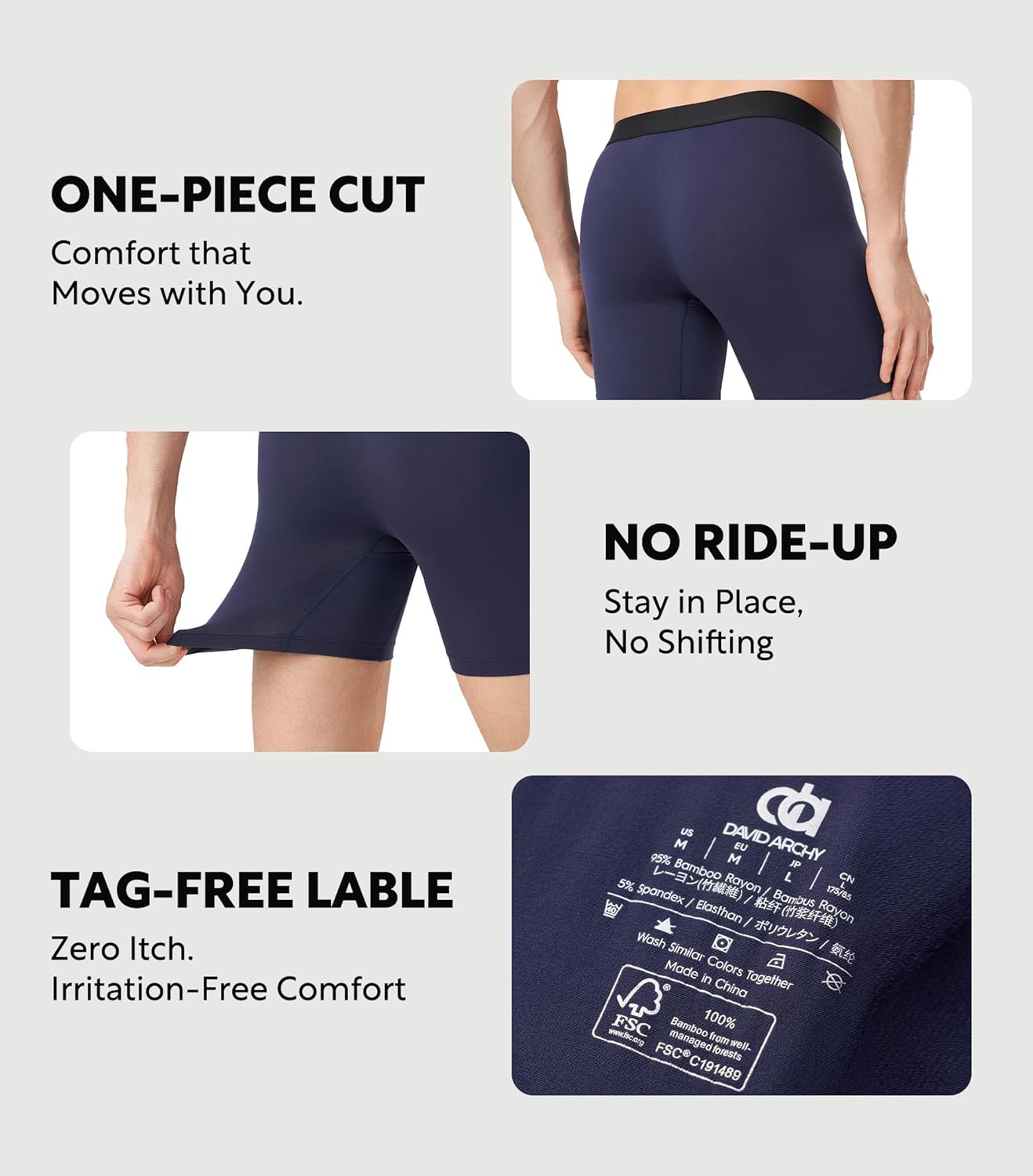 DAVID ARCHY Men's Bamboo Rayon Underwear, 1.5" Wide Waistband No Ride Up Boxer Briefs with Extended Pouch 4 Pack - Image 6