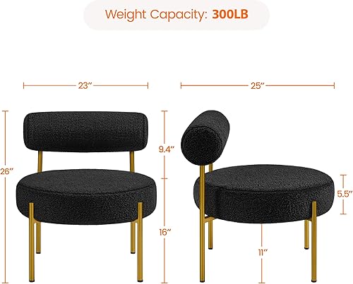 Miniatura 3 de Yaheetech Boucle - Silla de tocador moderna, silla decorativa copetuda, acogedora silla de barril de sherpa con patas doradas, silla de club para