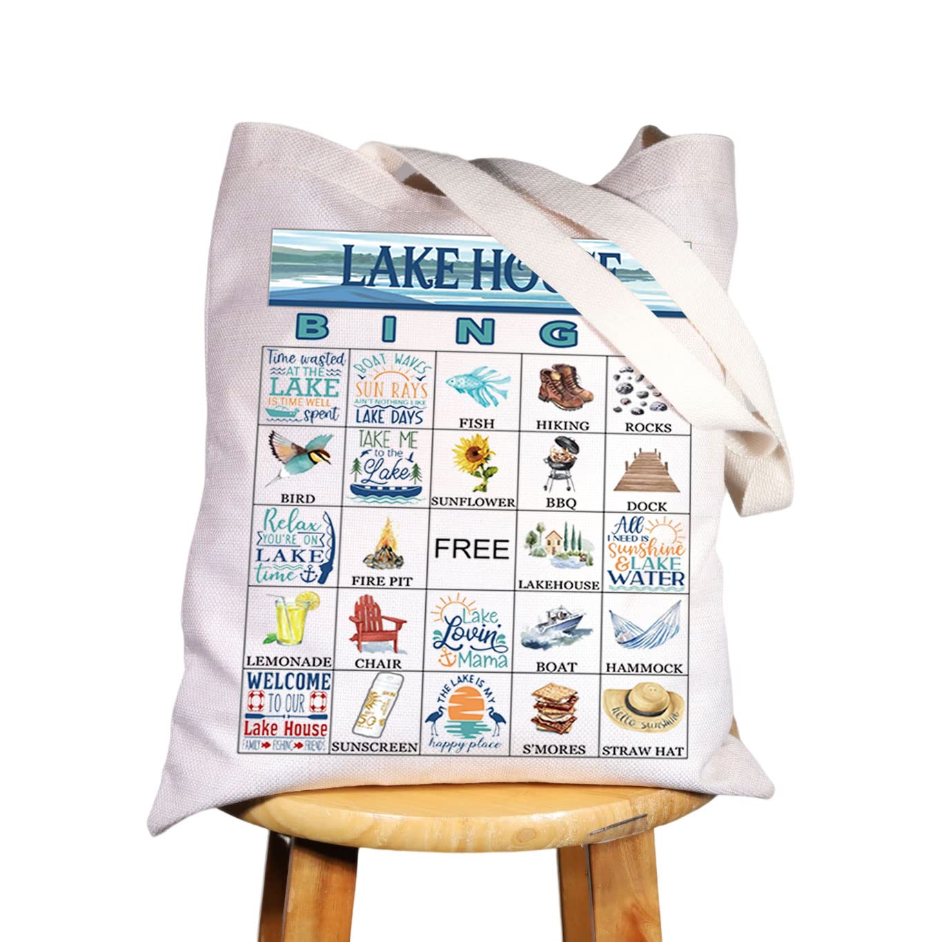 WZMPA Lake House Bingo Game Tote Bag Lake House Party Gifts Lake Lovers Gifts Lake House Canvas Shopping Bag For Women Girls