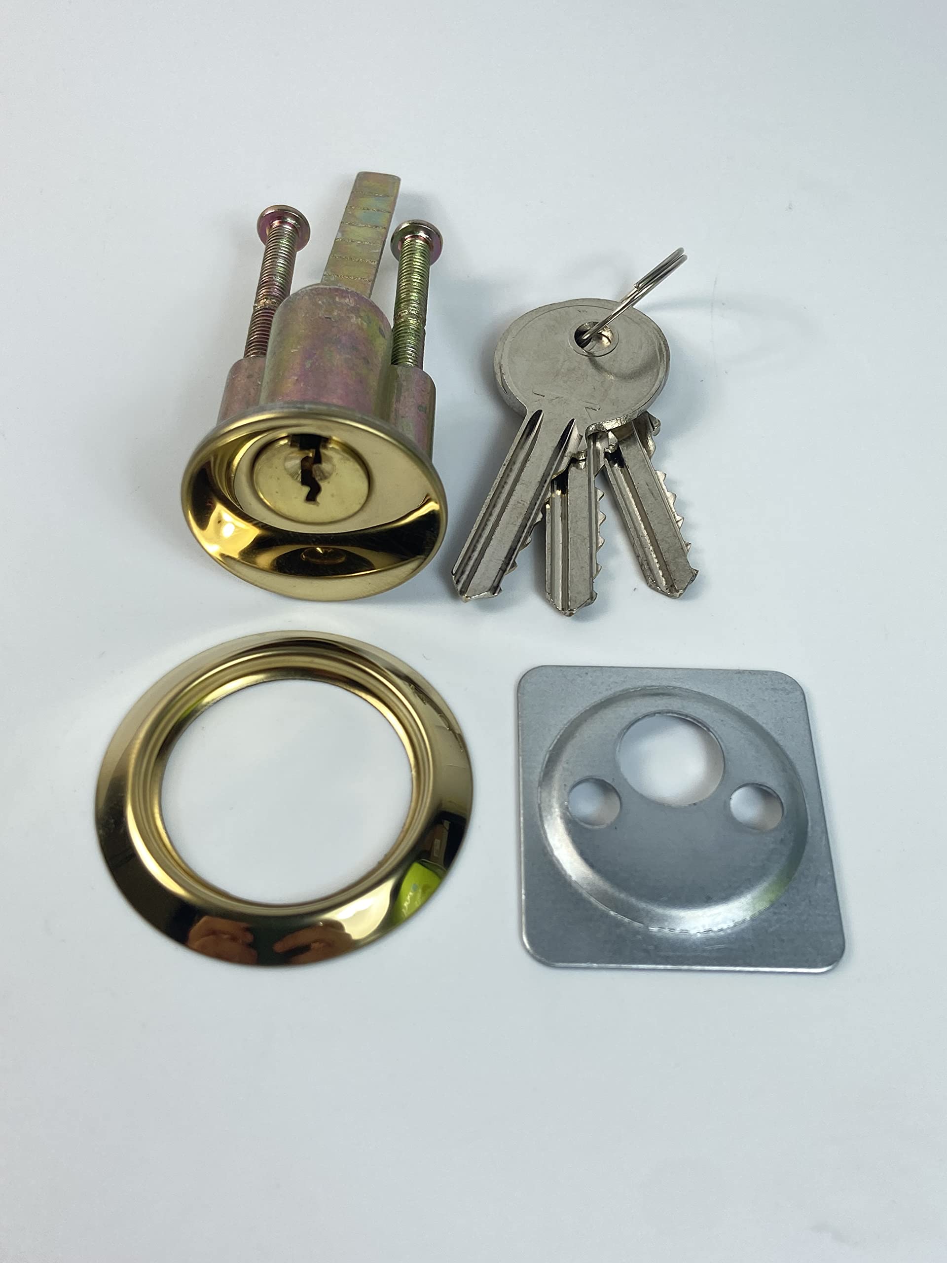 EUROART Replacement Rim Cylinder Set, Security Rim Cylinder Door Lock Night Latch in Polished Brass Finish Dimensions 77X33X33mm