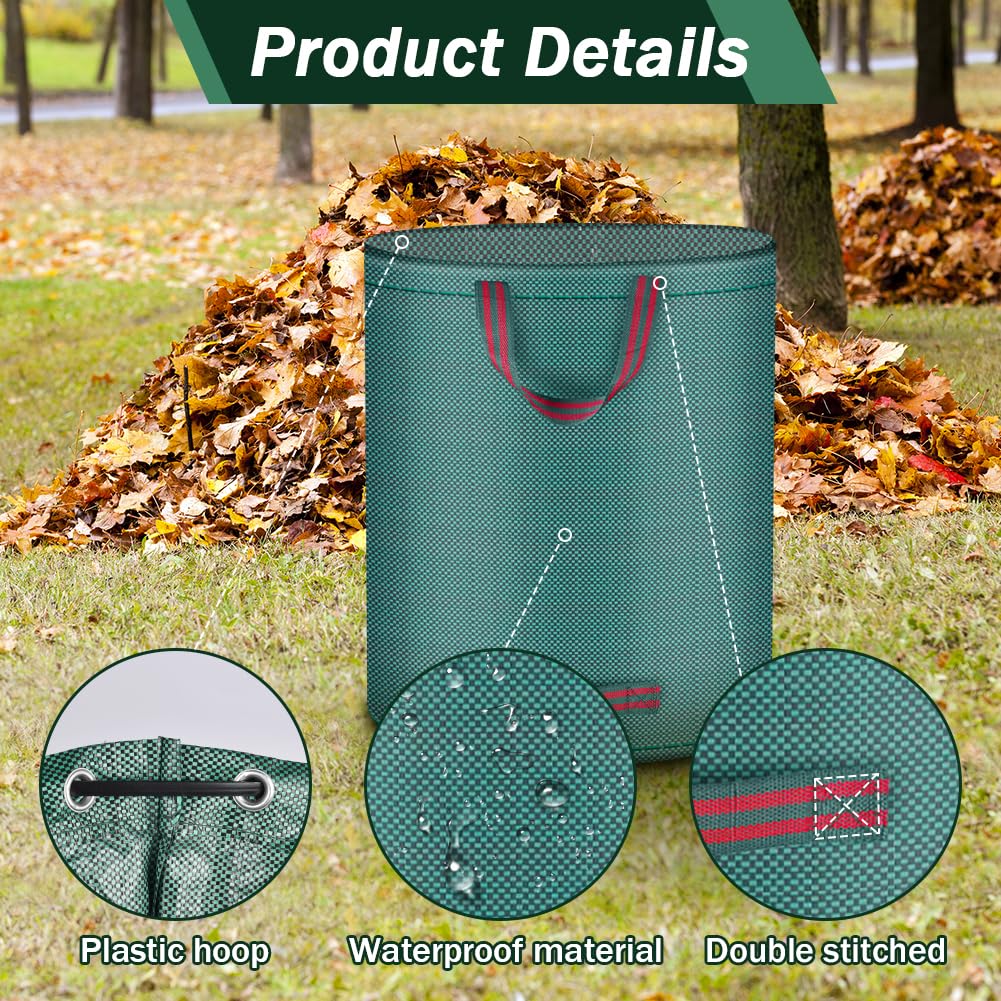Flintronic 3x300L Bolsas para Desechos de Jardin, bolsa de Jardín Plegable con Asas de Transporte, Bolsa de Basura Reutilizables, Grandes bolsa de basura con Guantes