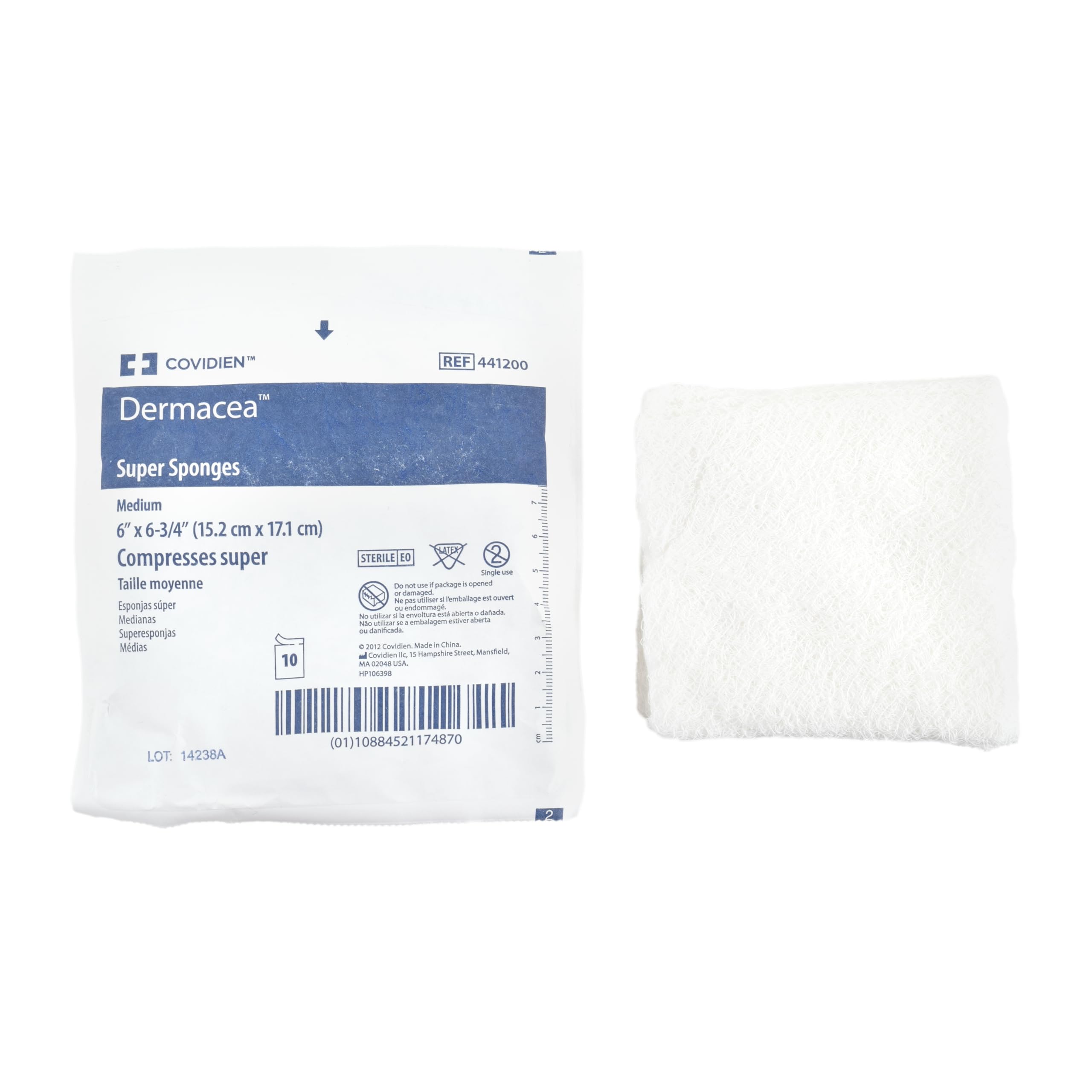 Cardinal Health™ Dermacea™ - Spugna in garza super lanuginosa, media, sterile, 15 x 17 cm, 441200, confezione da 480