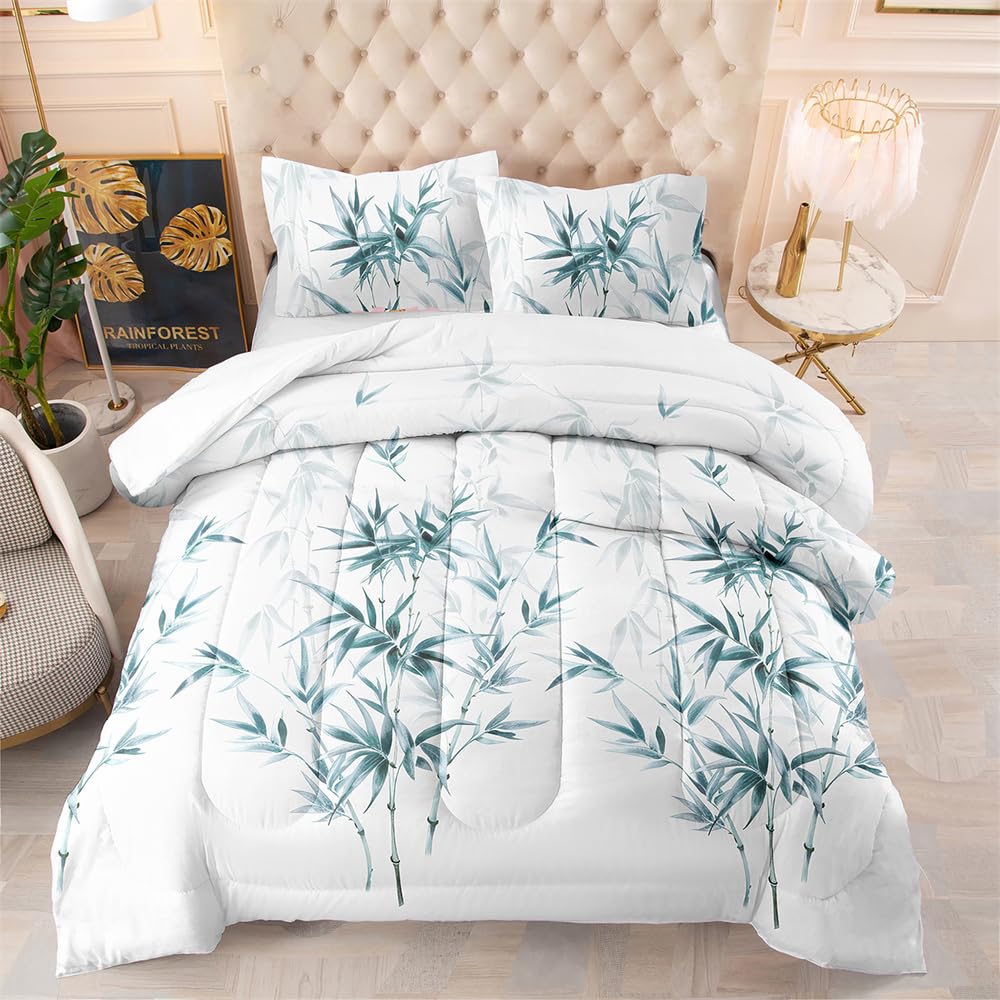 Edredon Hojas De Bambú Blanca Colchas Microfibra Colcha Cama Transpirable Funda Nordica 4 Temporadas Edredón Lavable Nordico Duradero Relleno Nordico+2 Fundas de Almohada(50x75cm) 260x230cm